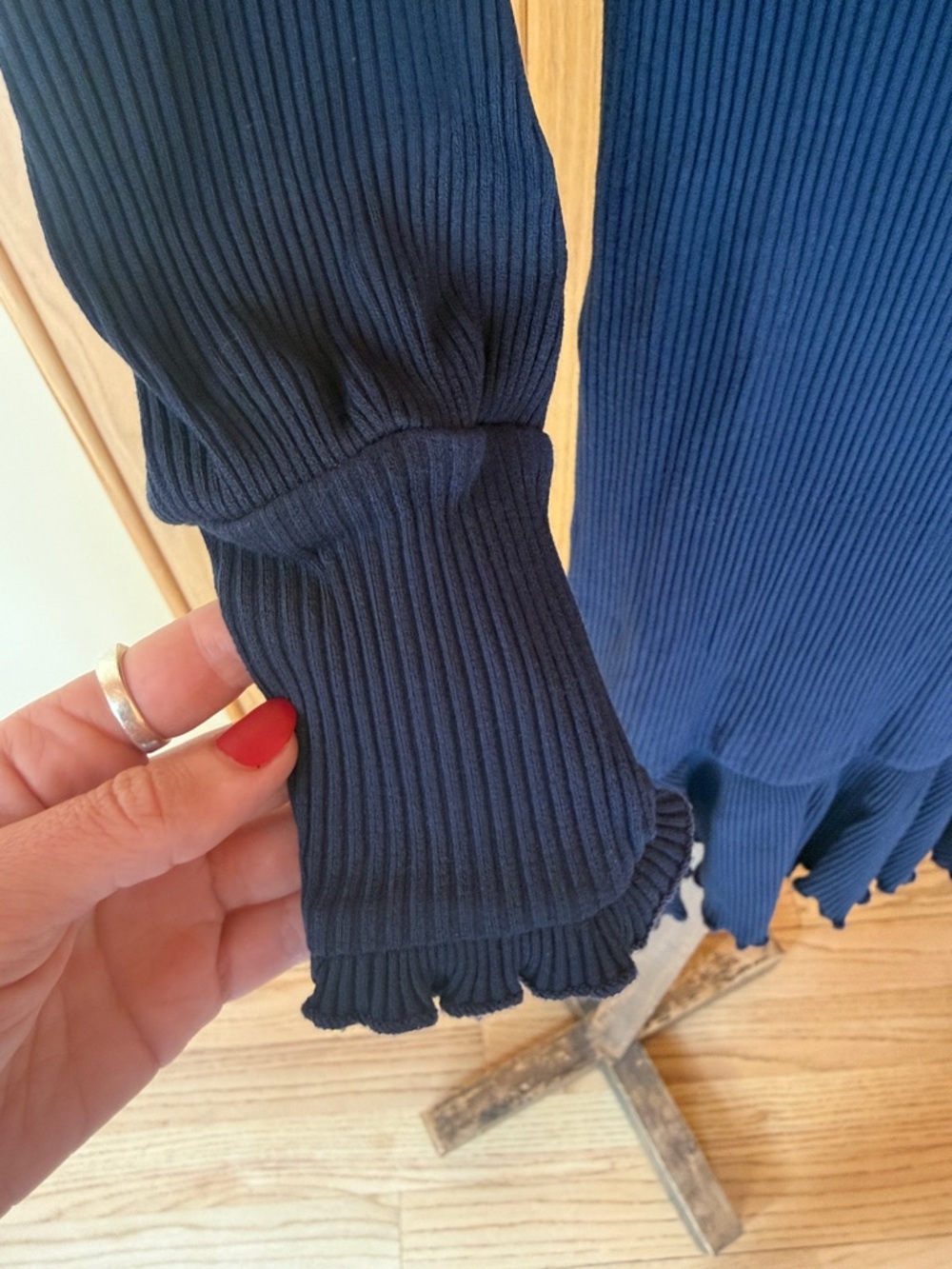 Amour Vert Navy Ribbed Knit Ruffle-Hem Dress - Picture 3 of 4